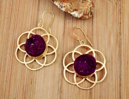 Maroon Druzy Flower Earrings
